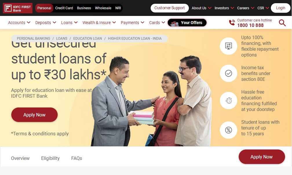 Process To Apply Online Under IDFC FIRST Bank Education Loan Programme