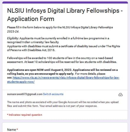 Process To Apply Online For NLSIU Infosys Digital Library Fellowships for Law Students 