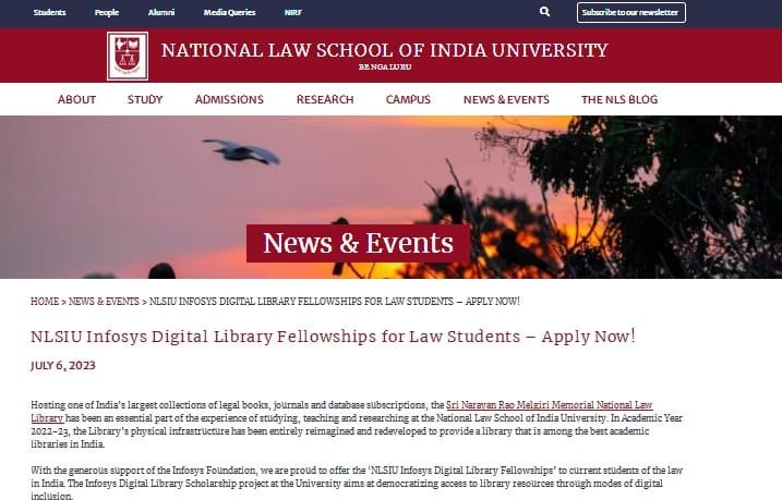Process To Apply Online For NLSIU Infosys Digital Library Fellowships for Law Students 